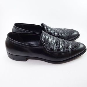 Footjoy Loafers Mens 11 B Narrow Faux Crocodile Croco Leather Exotic Black Shoes